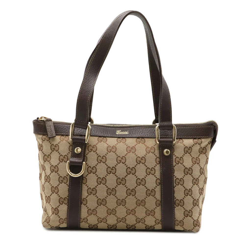 Gucci GG Canvas Tote Bag Handbag Beige Brown Cream